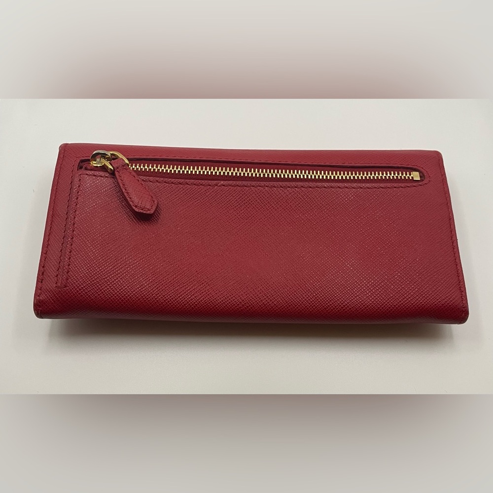 Prada - Saffiano Leather | Double Snap Long Wallet - Red | Gold Hardware - Picture 2 of 16